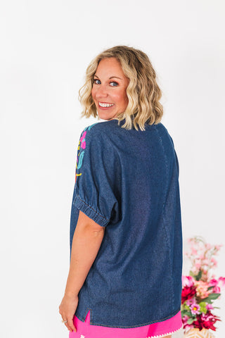 Rumor Has It Denim Top - Dark Wash