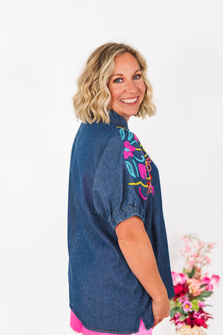 Rumor Has It Denim Top - Dark Wash