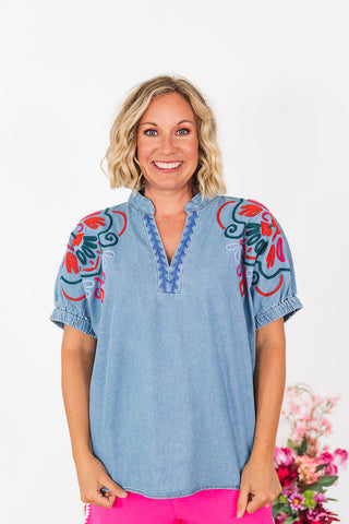 Rumor Has It Denim Top - Light Wash