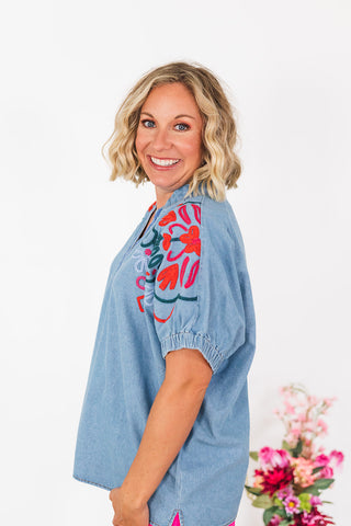 Rumor Has It Denim Top - Light Wash