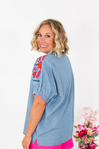 Rumor Has It Denim Top - Light Wash