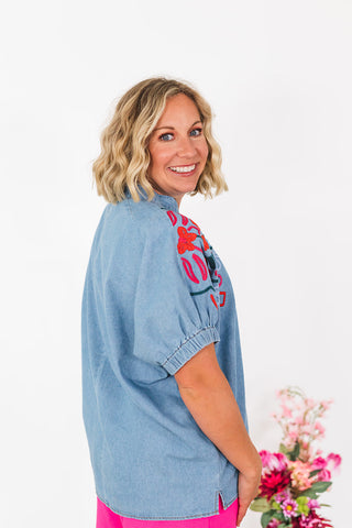 Rumor Has It Denim Top - Light Wash