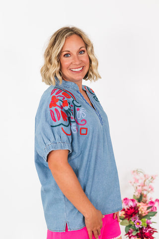 Rumor Has It Denim Top - Light Wash