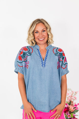 Rumor Has It Denim Top - Light Wash