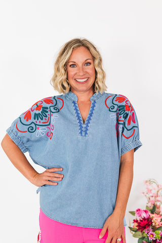 Rumor Has It Denim Top - Light Wash