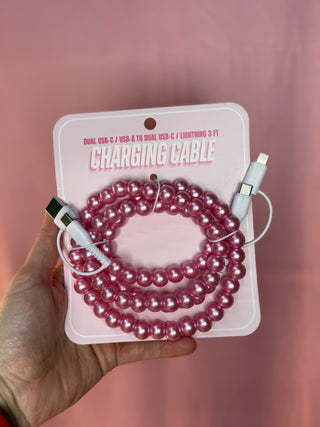 Beaded Charging Cord - Pink Pearls