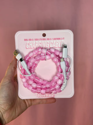 Beaded Charging Cord - Light Pink Marble