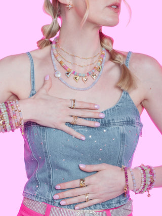 Gemstone Stretch Bead Bracelet Light Blue