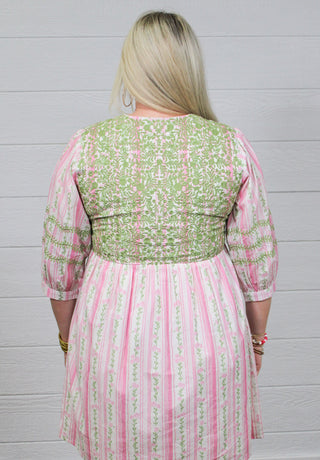Helen Dress - Pink & Green