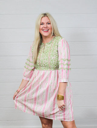 Helen Dress - Pink & Green