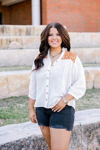 Jane Top - White/ Burnt Orange
