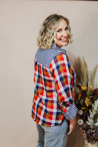 Pretty In Plaid Top - Navy