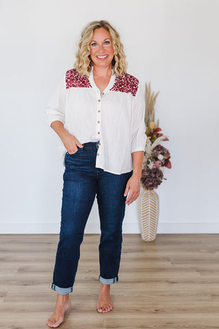 Jane Top - White/Maroon