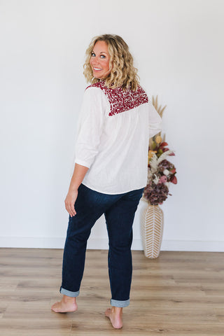 Jane Top - White/Maroon
