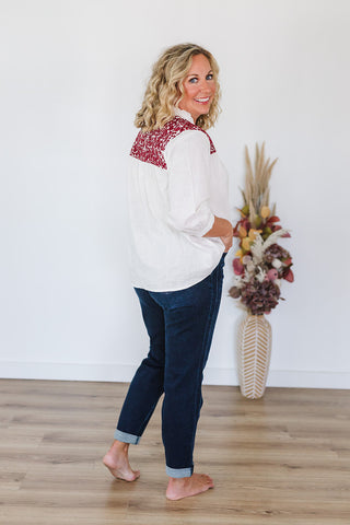 Jane Top - White/Maroon