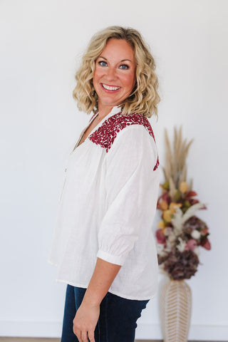 Jane Top - White/Maroon