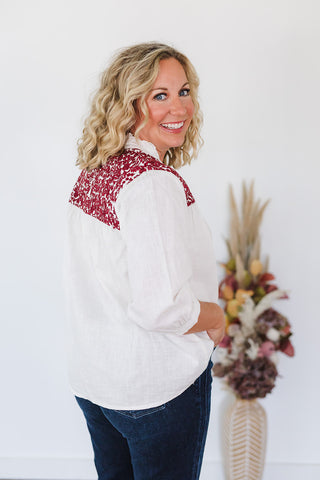Jane Top - White/Maroon