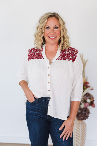 Jane Top - White/Maroon