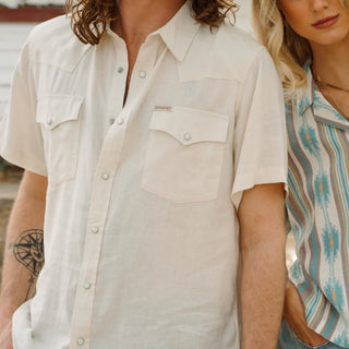 The Wyatt Pearl Snap Short Sleeve Shirt - Antique White