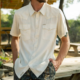 The Wyatt Pearl Snap Short Sleeve Shirt - Antique White