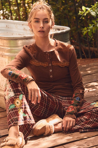 CeCe Washed Camel Top