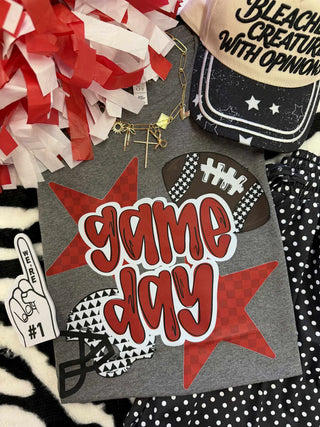Red Game Day Checkered Stars & Helmet Tee (PREORDER)