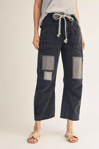 Peggy Patch Barrel Pants - Black