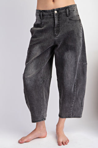 Washed Denim Barrel Jeans - Black Denim