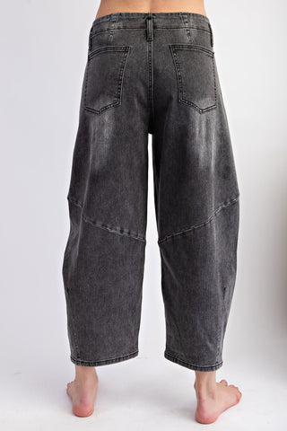Washed Denim Barrel Jeans - Black Denim