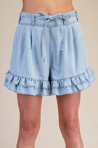Renee Ruffle Washed Denim Shorts