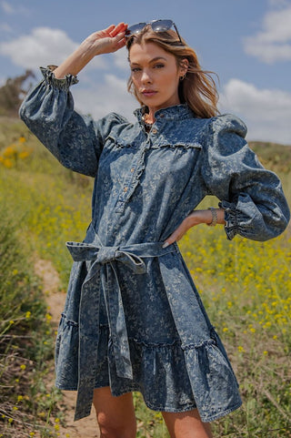 Frilly Floral Denim Dress
