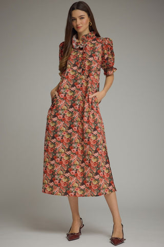 Dreaming of Fall Florals Dress - Brick