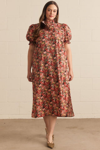 Dreaming of Fall Florals Dress - Brick