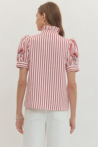 Breezy Bloom Red Striped Top