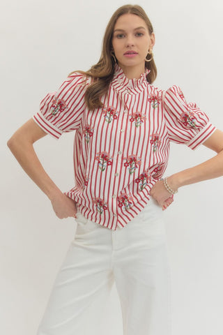 Breezy Bloom Red Striped Top