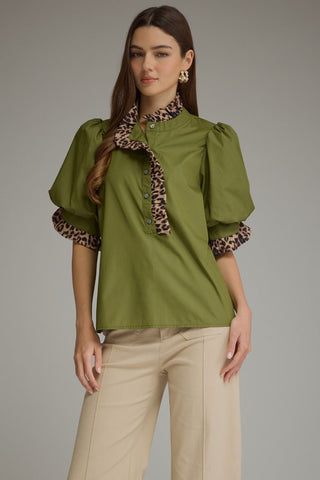 Leslie Leopard Top - Olive