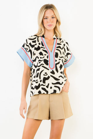 Addie Abstract Print Top - Cream