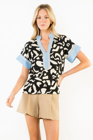 Addie Abstract Print Top