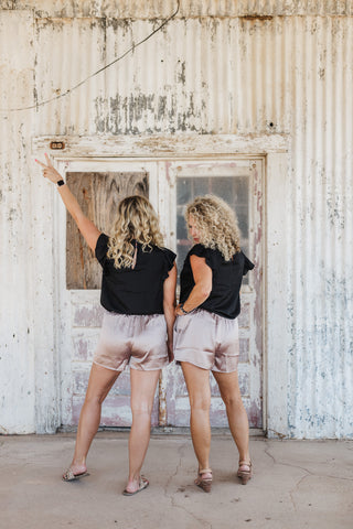Satin Hi-Waisted Shorts - Champagne